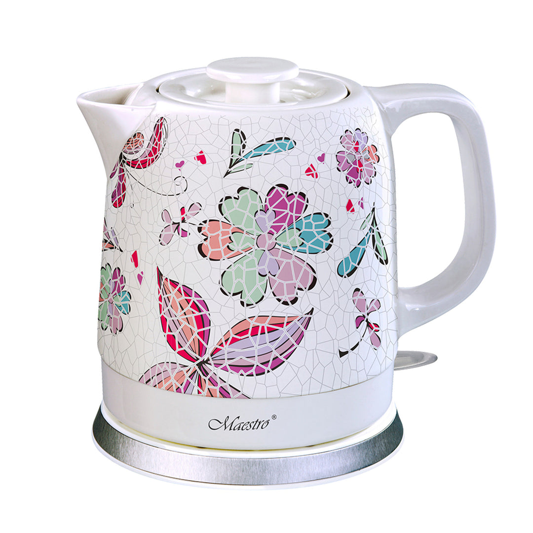 Maestro MR068 1200W Ceramic Electric Kettle 1.5L UK Plug Flower Mosaic Pattern Auto Shut Off Decorative Elegant