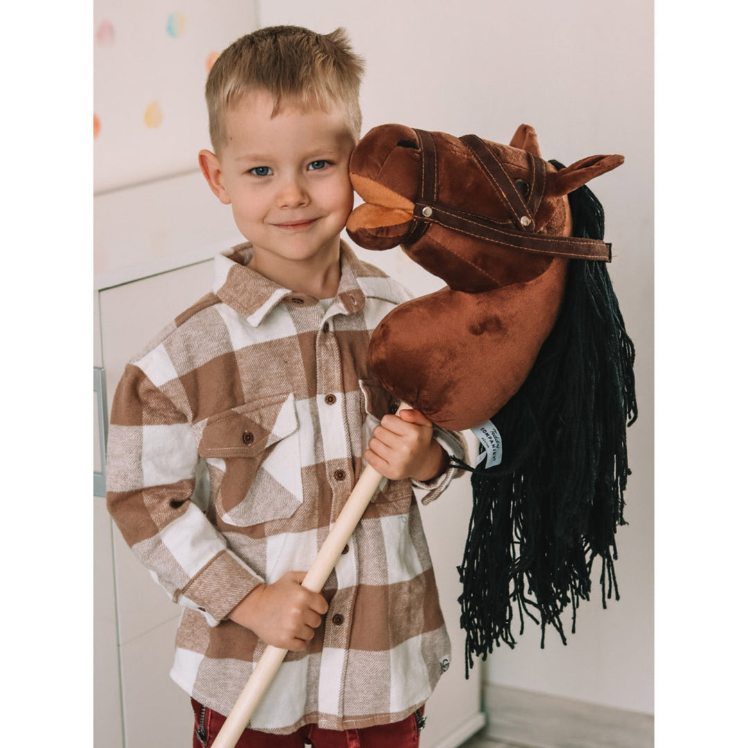 Teddykompaniet Plush Horse Wooden Stick Reins80 cm T-TED-03002 Hobby Horse