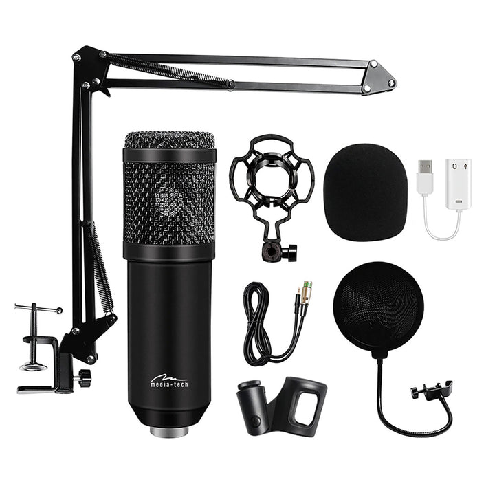 Media-Tech MT397K Condenser Microphone with Adjustable Stand Pop Filter Accessories Professional Streaming Vlogging