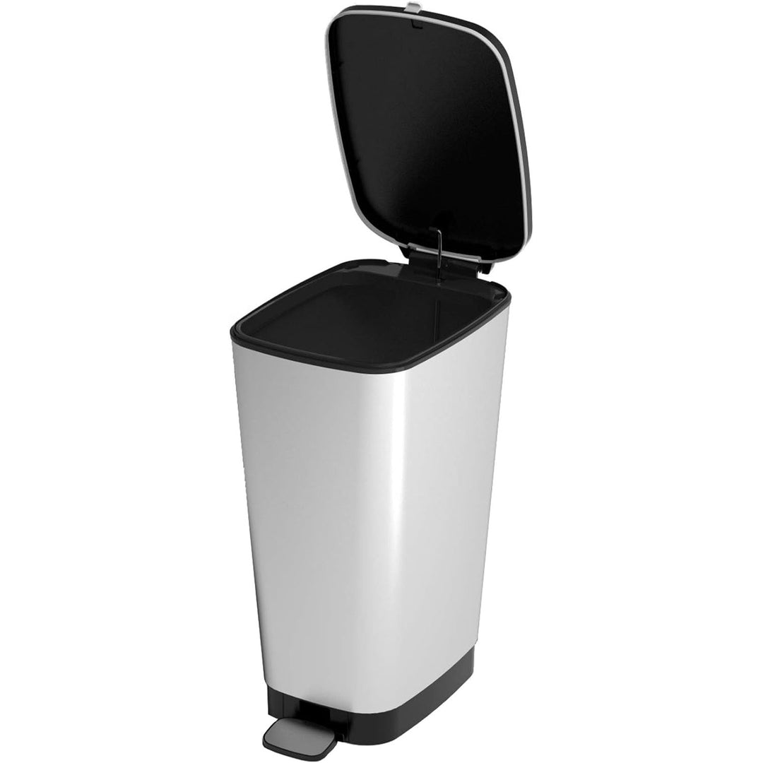 Curver Kis Chic 237544 Pedal Waste Bin 30L Garbage Can Metallic Silver Modern Non-Slip Feet