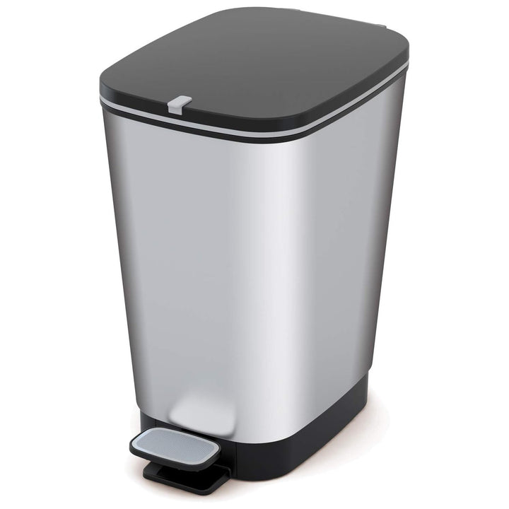 Curver Kis Chic 50L Kitchen Pedal Waste Bin Metallized Rubber Gasket Odour Free Lidded Elegant Silver Garbage Trash Can