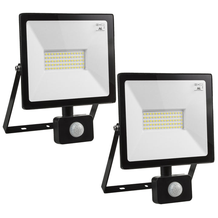 2x LED-Fluter mit Maclean Bewegungsmelder, schlanke 50W, 4000lm, kaltweiß (6000K), IP44, MCE650 CW PIR