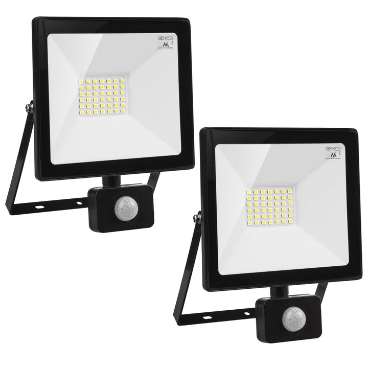 2x LED-Fluter mit Maclean Bewegungsmelder, schlanke 30W, 2400lm, neutralweiß (4000K), IP44, MCE630 NW PIR