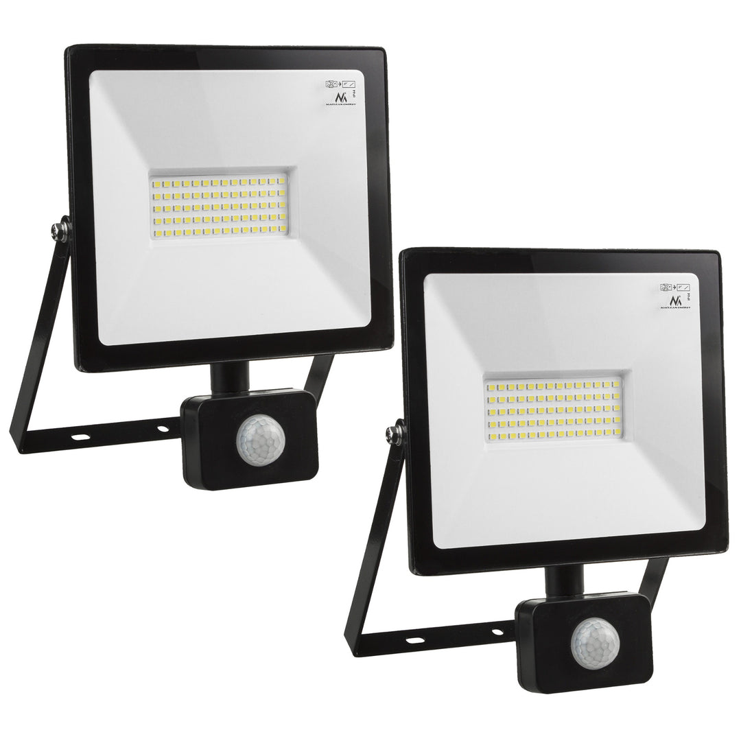 2x Reflector Foco LED Maclean MCE650 WW PIR con sensor de movimiento, delgado 50W, 4000lm, blanco cálido (3000K), IP44