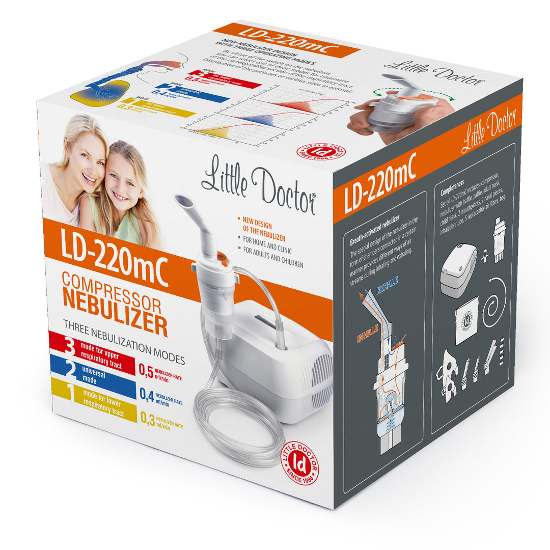 Little Doctor LD-220mC Inhalationsgerät, Elektrischer Inhalator, Vernebler mit Mundstück und Maske für Erwachsene und Kinder, Drei Betriebsmodi