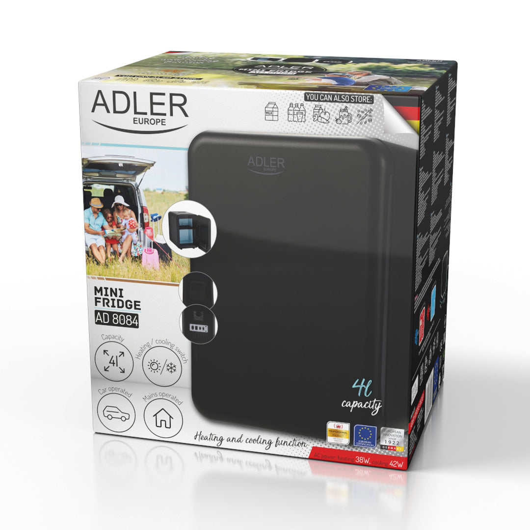 Adler AD 8084 portable refrigerator, cooling and heating, for home and car, 4L, black