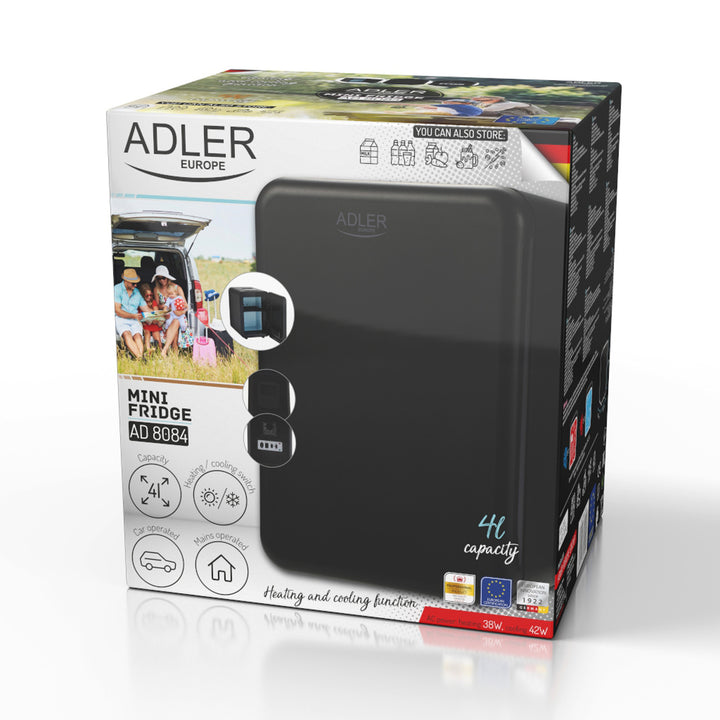 Adler AD 8084 Frigorífico Portátil Mini Nevera Portátil 4L - Enfría y Calienta - Nevera de Viaje, Camping, Casa, Color Negro