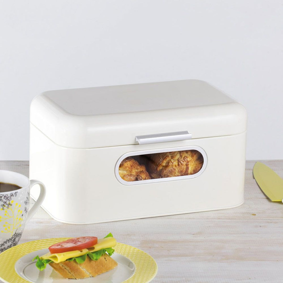 Ambition breadbox, steel, white, with glass, 30 cm, Nordic