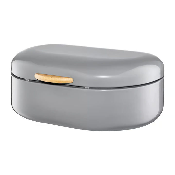 Ambition Breadbox: White steel with wooden handle, 35 cm, Olivier. Functional elegance for stylish kitchen storage.