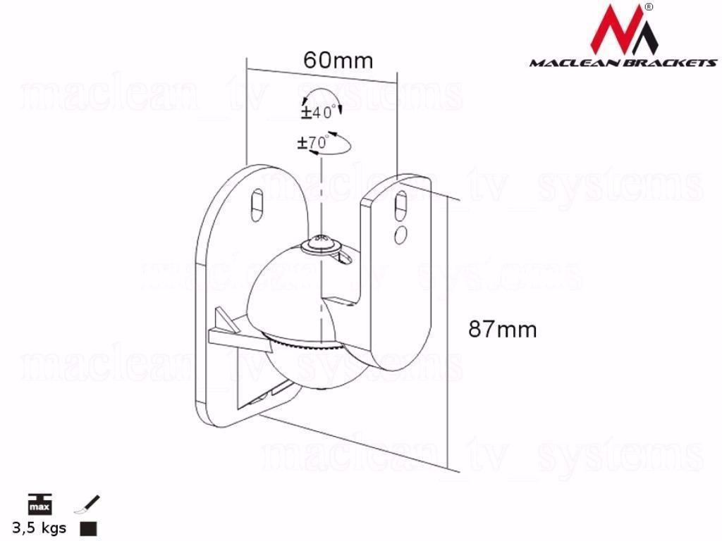 Maclean MC-526 2x Speaker Wall Mount Bracket up to 3,5 KG, Tilt Rotation Swivel Hifi Satellite