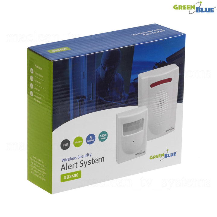 GreenBlue GB3400 Bewegungsmelder Alarm Sensor Funksignal IP44 Wireless Mini Alarm DC3400, IP44, bis 120m