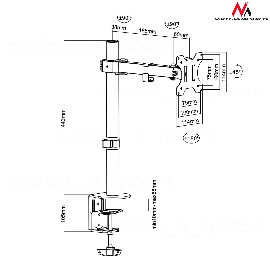 Maclean MC 752 Soporte de monitor Monitor Montaje Montaje de montaje Arm Vesa 13 '' - 32 "8 kg