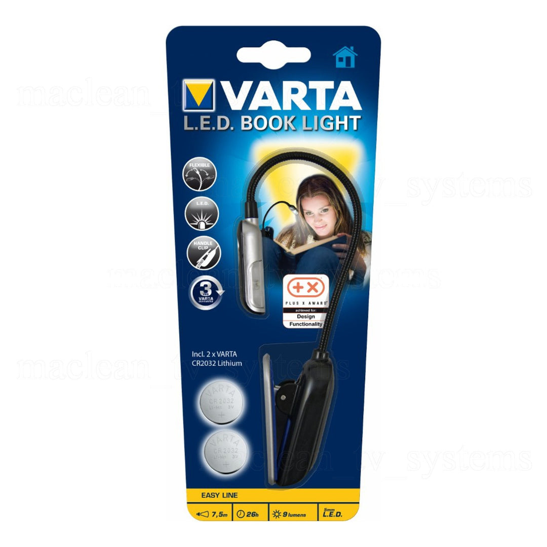 Varta Book Light Portable Reading Lamp Clip Fasatening Flexible Goose Neck 15cm